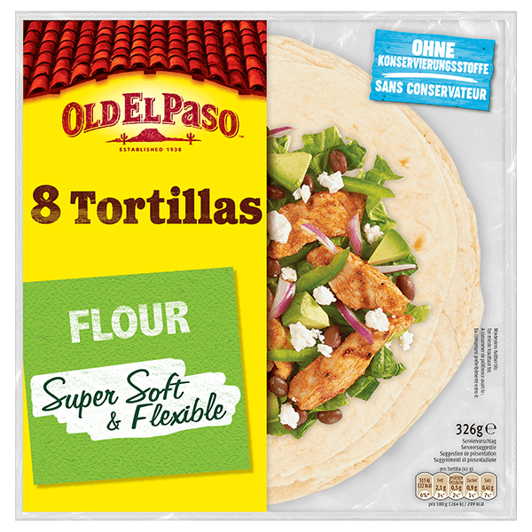 eine Packung Old El Paso 8 Mehltortillas, 326 g